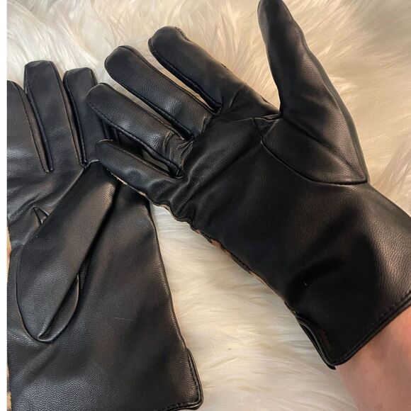 Women's Vintage Cheetah Leopard Print & Black Soft Gloves Faux Leather SIZE L/XL - Picture 3 of 8